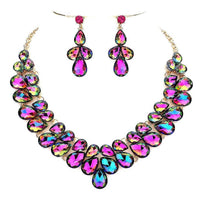 Double Row Pear Crystal Necklace Set