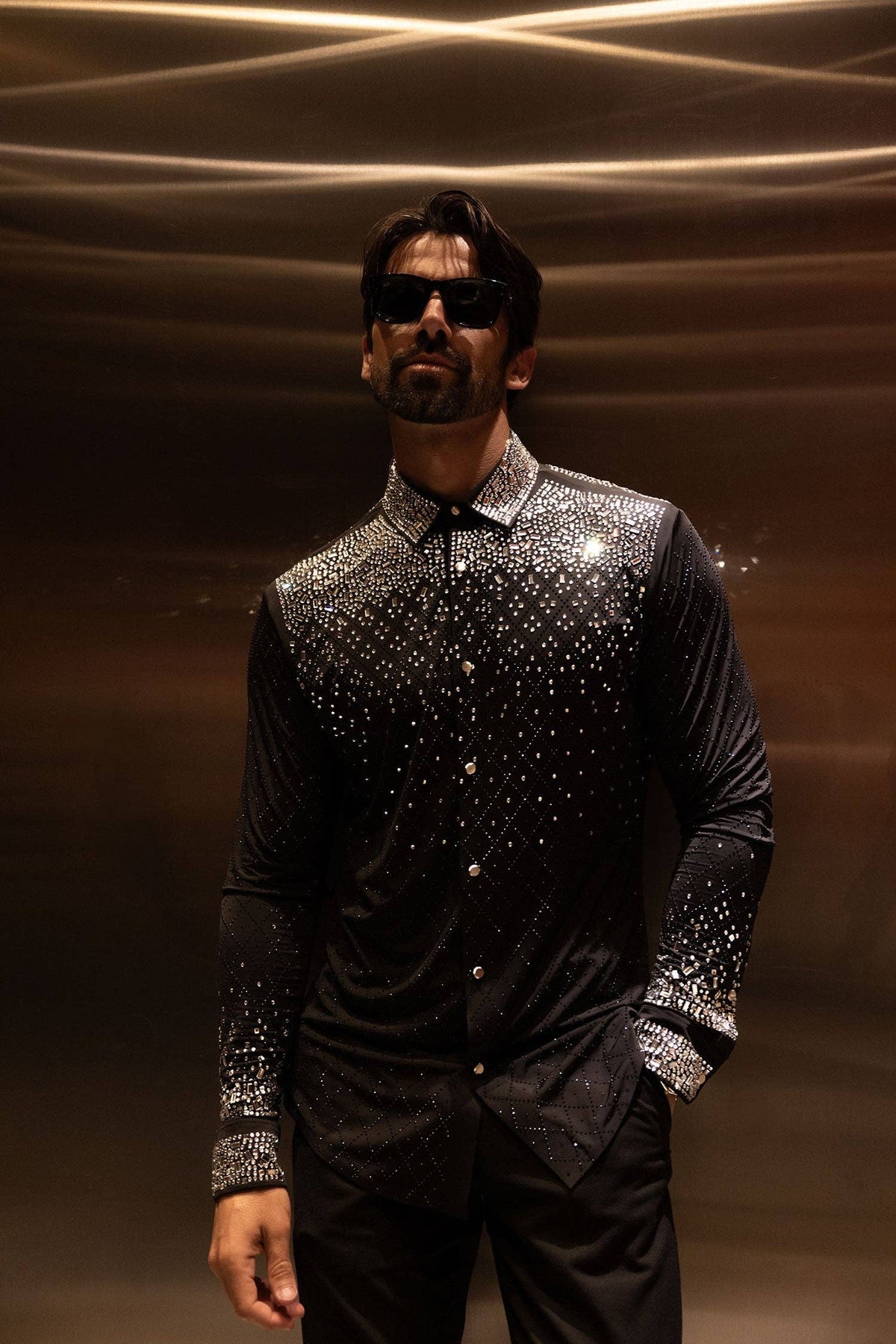 Men's Rhinestones Geometric Long Sleeve Shirts
