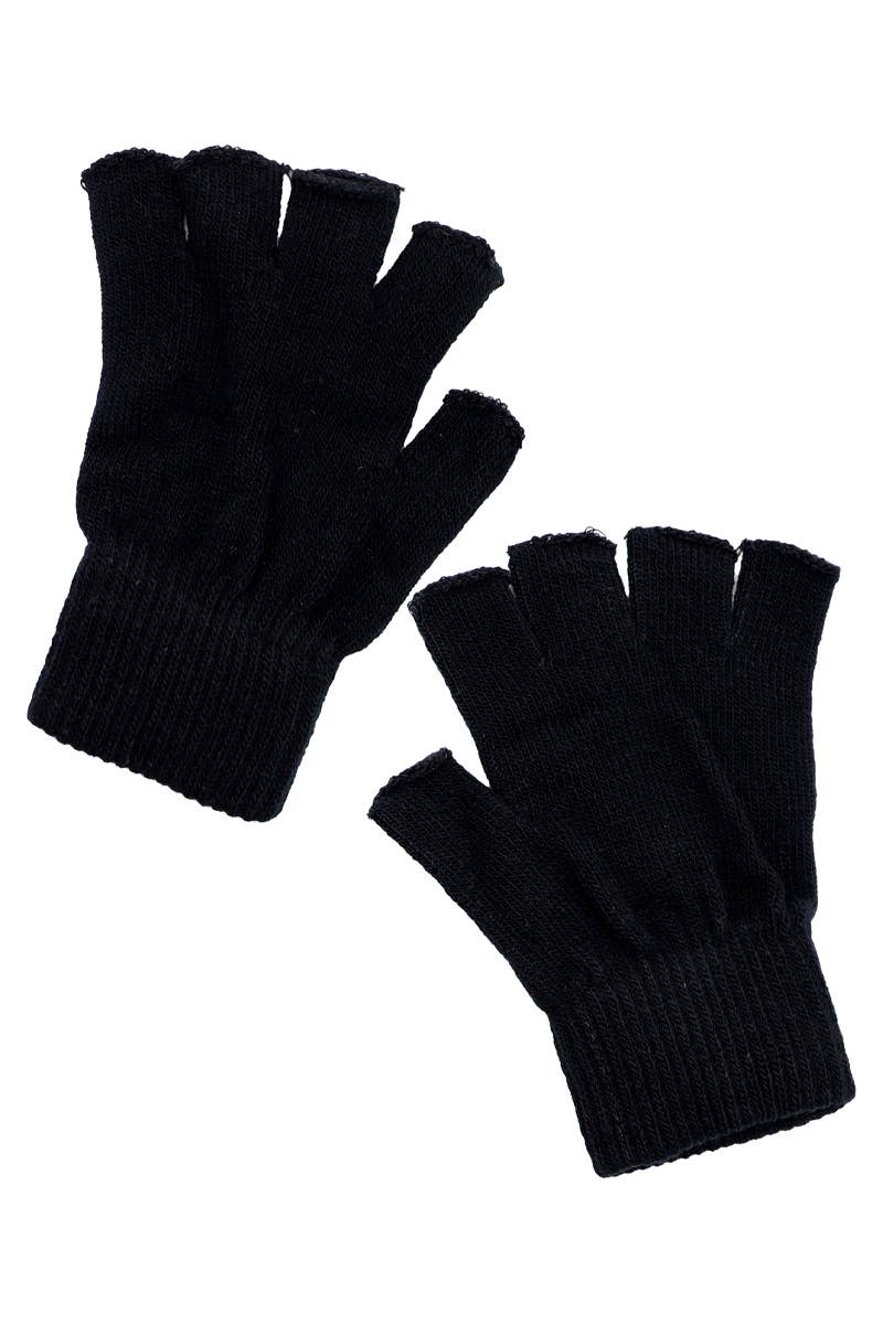 Black Unhemmed Fingerless Gloves