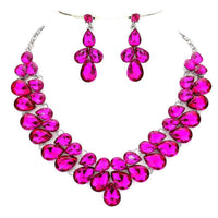 Double Row Pear Crystal Necklace Set