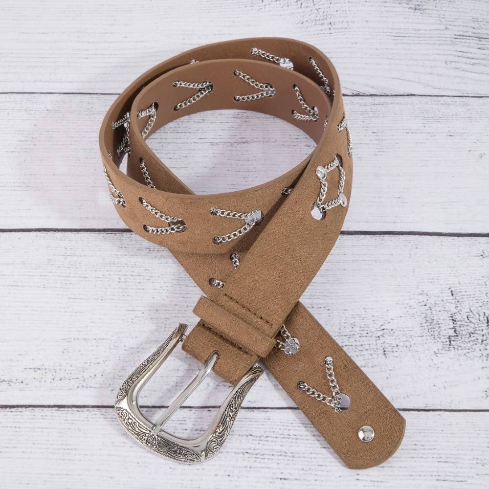 Chain Pattern Detail Vegan Leather Belt