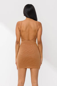 Soft mesh diagonal line detail open back mini dress