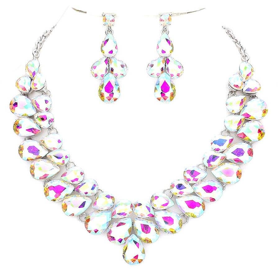 Double Row Pear Crystal Necklace Set