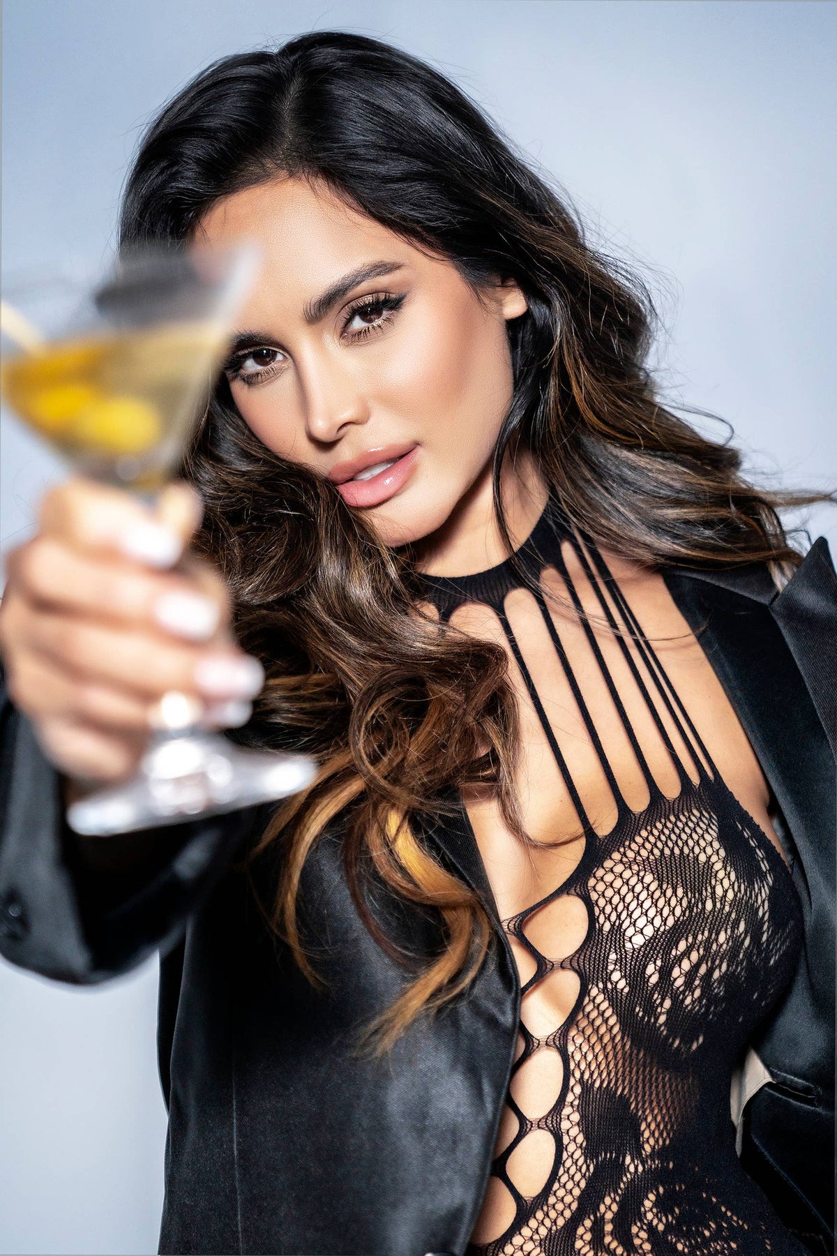 One Size Rose Fishnet Black Dress