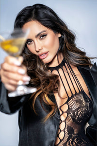 One Size Rose Fishnet Black Dress