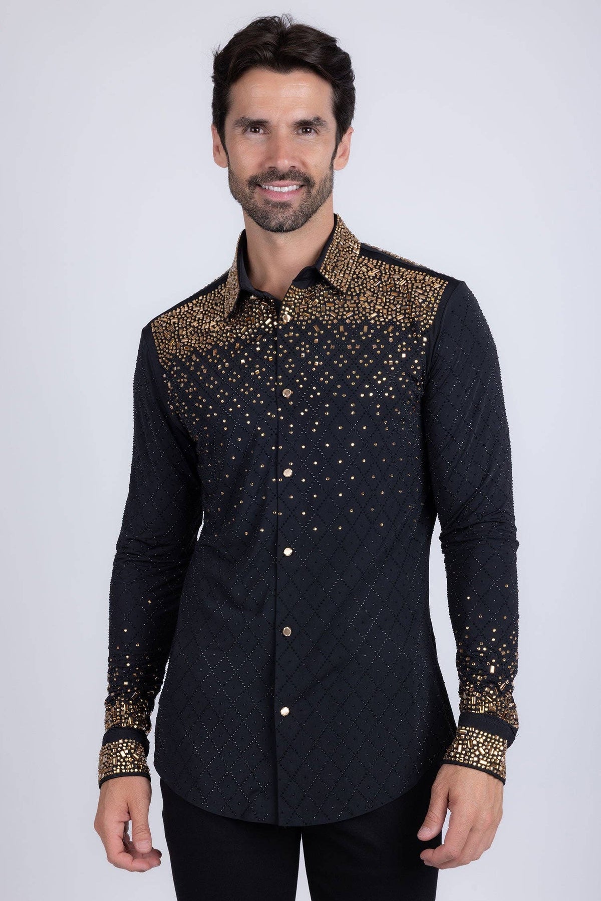 Men's Rhinestones Geometric Long Sleeve Shirts