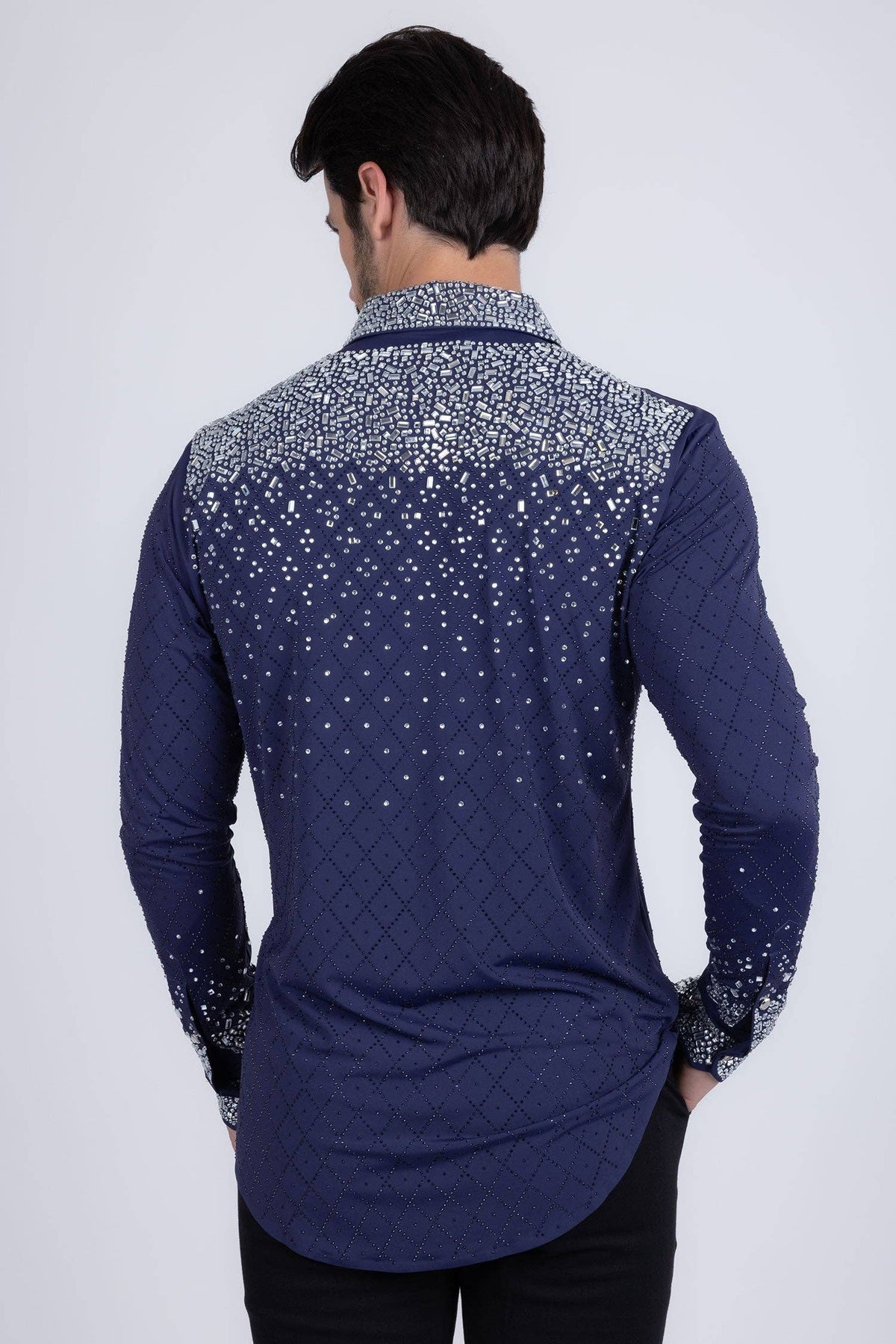 Men's Rhinestones Geometric Long Sleeve Shirts