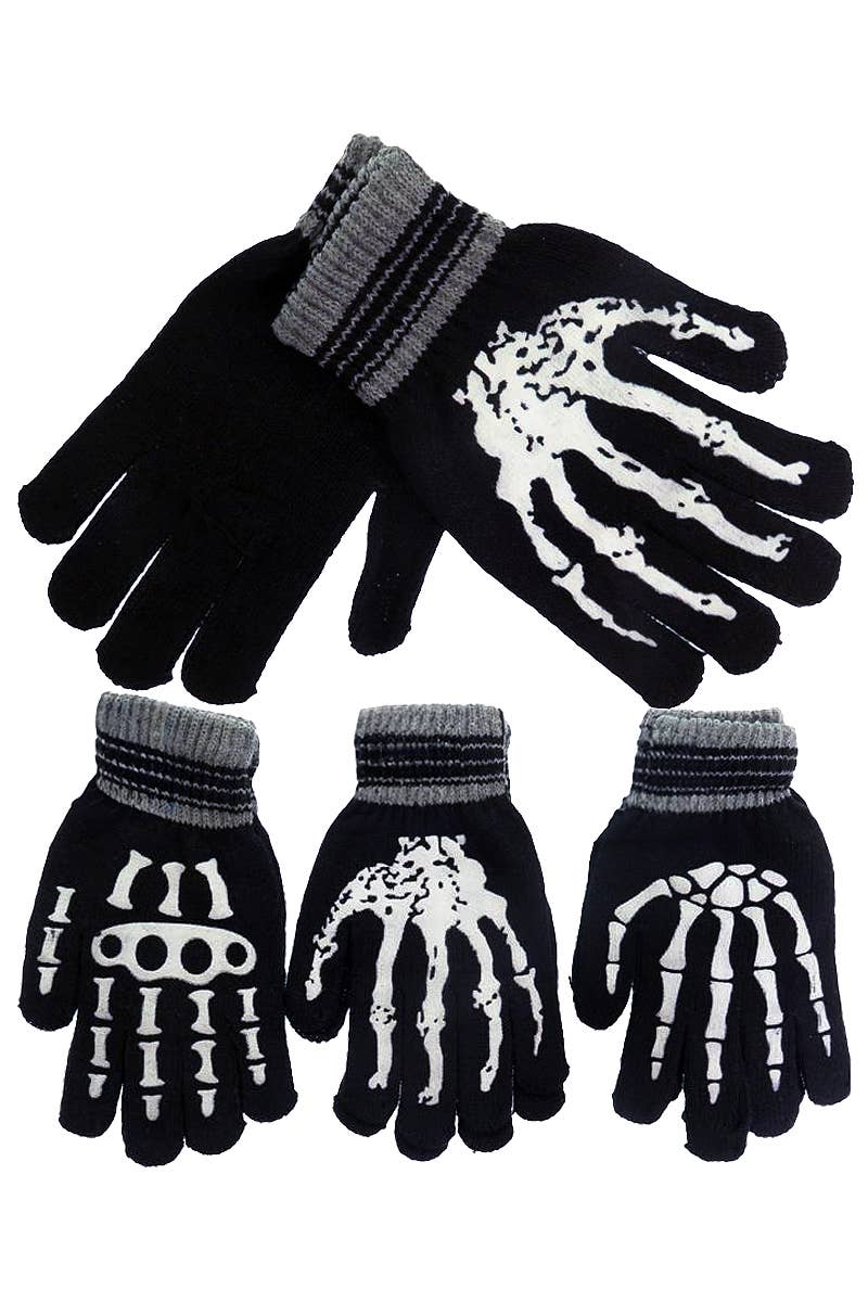 Black Biker Skeleton Finger Print Elastic Gloves