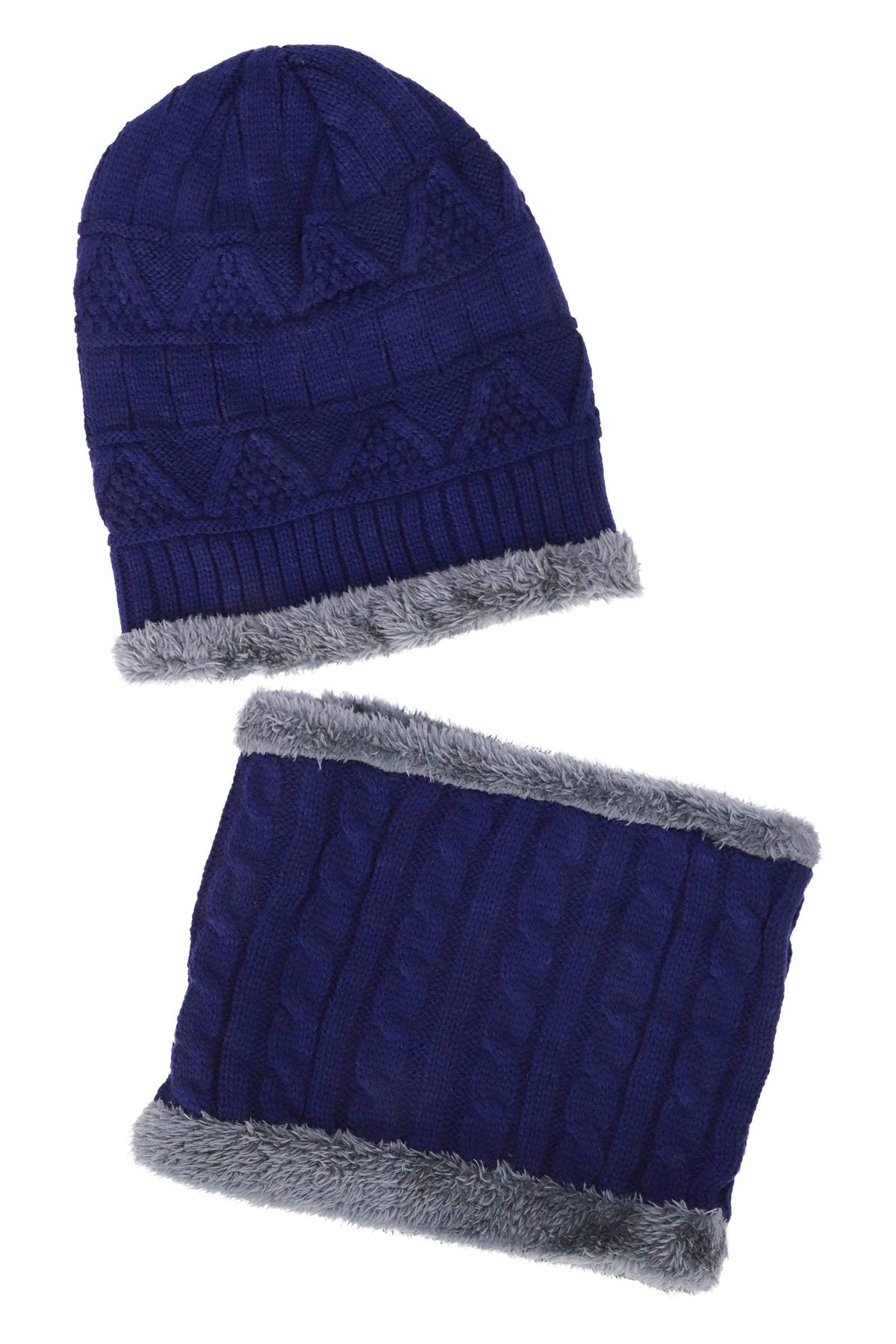 Dark Neutrals 2-piece Knit Fur Beanie Scarf