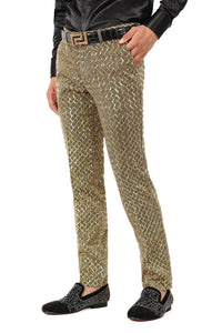 Men's Sequin Diamond Design Shiny Chino Pants