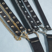 Studded Vegan Leather With Chain Drape Belt