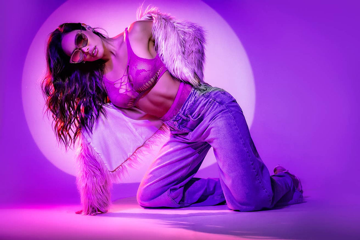 One Size Floral Magenta Fishnet Two Piece Set