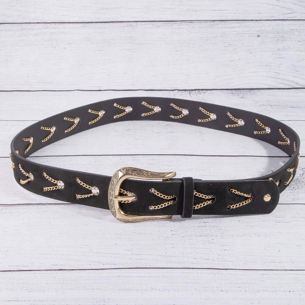 Chain Pattern Detail Vegan Leather Belt
