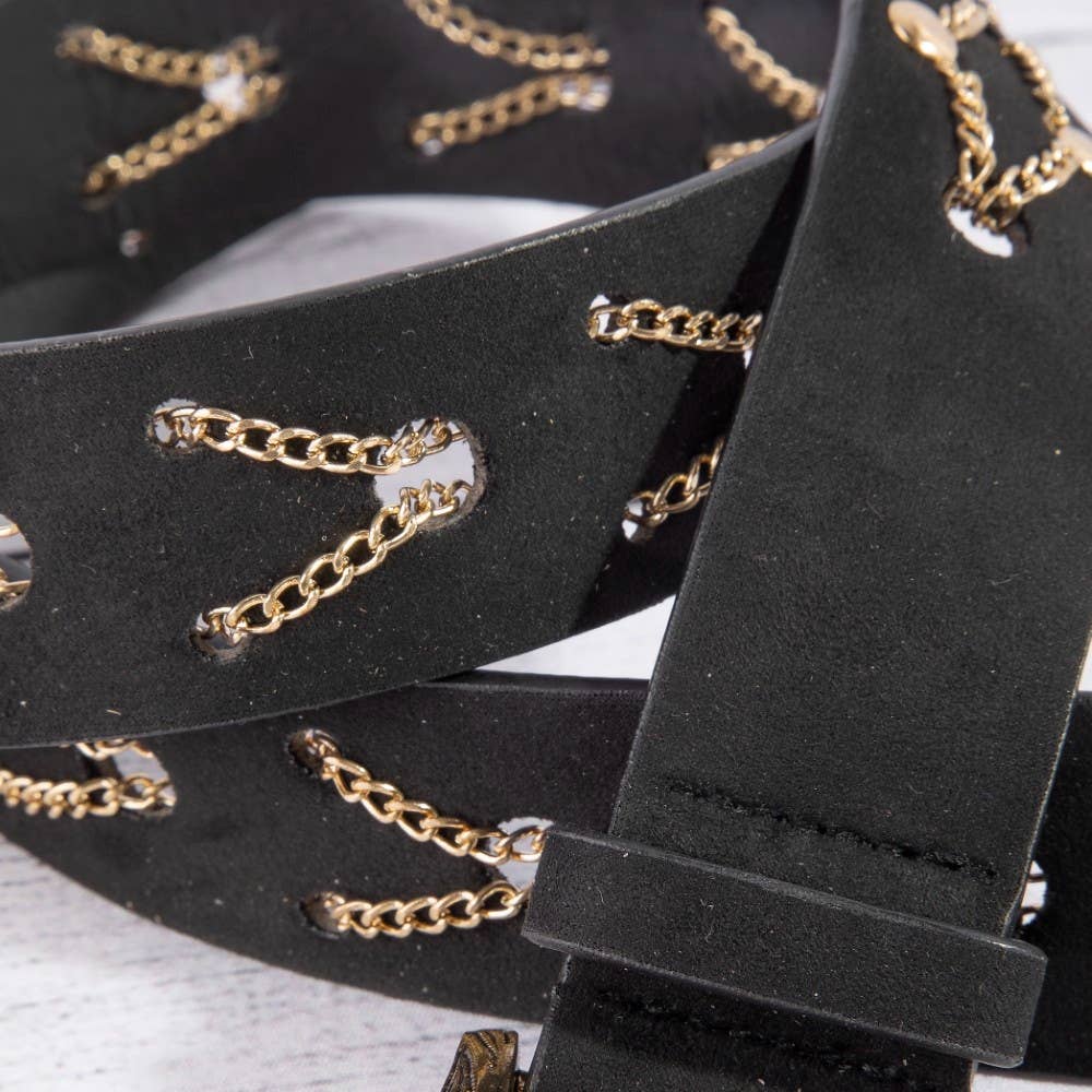Chain Pattern Detail Vegan Leather Belt