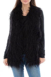 Shaggy Faux Fur Vest With Hook And Pockets