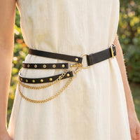 Studded Vegan Leather With Chain Drape Belt