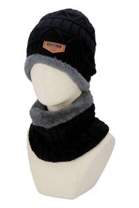 Dark Neutrals 2-piece Knit Fur Beanie Scarf
