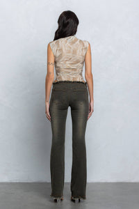 Printed mesh mock-neck sleeveless bodysuit