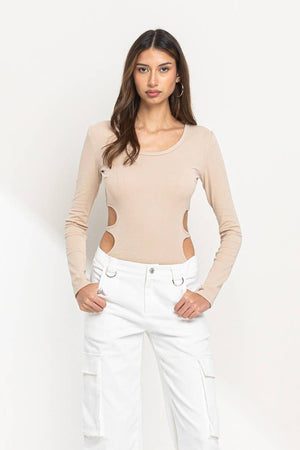 Cut out back side long sleeves bodysuit