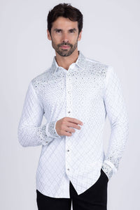 Men's Rhinestones Geometric Long Sleeve Shirts