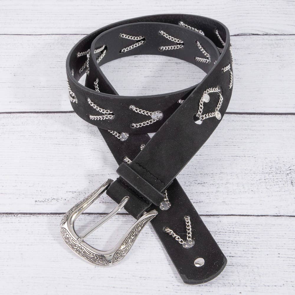 Chain Pattern Detail Vegan Leather Belt