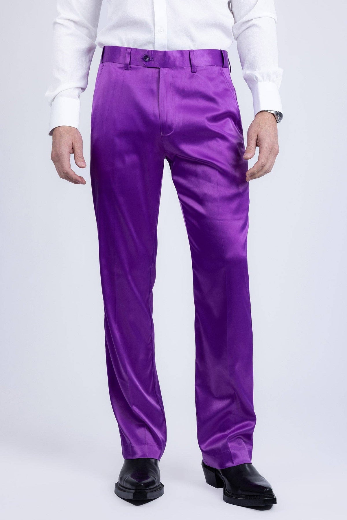 Men's Shiny Stretch Solid Color Dress Pants