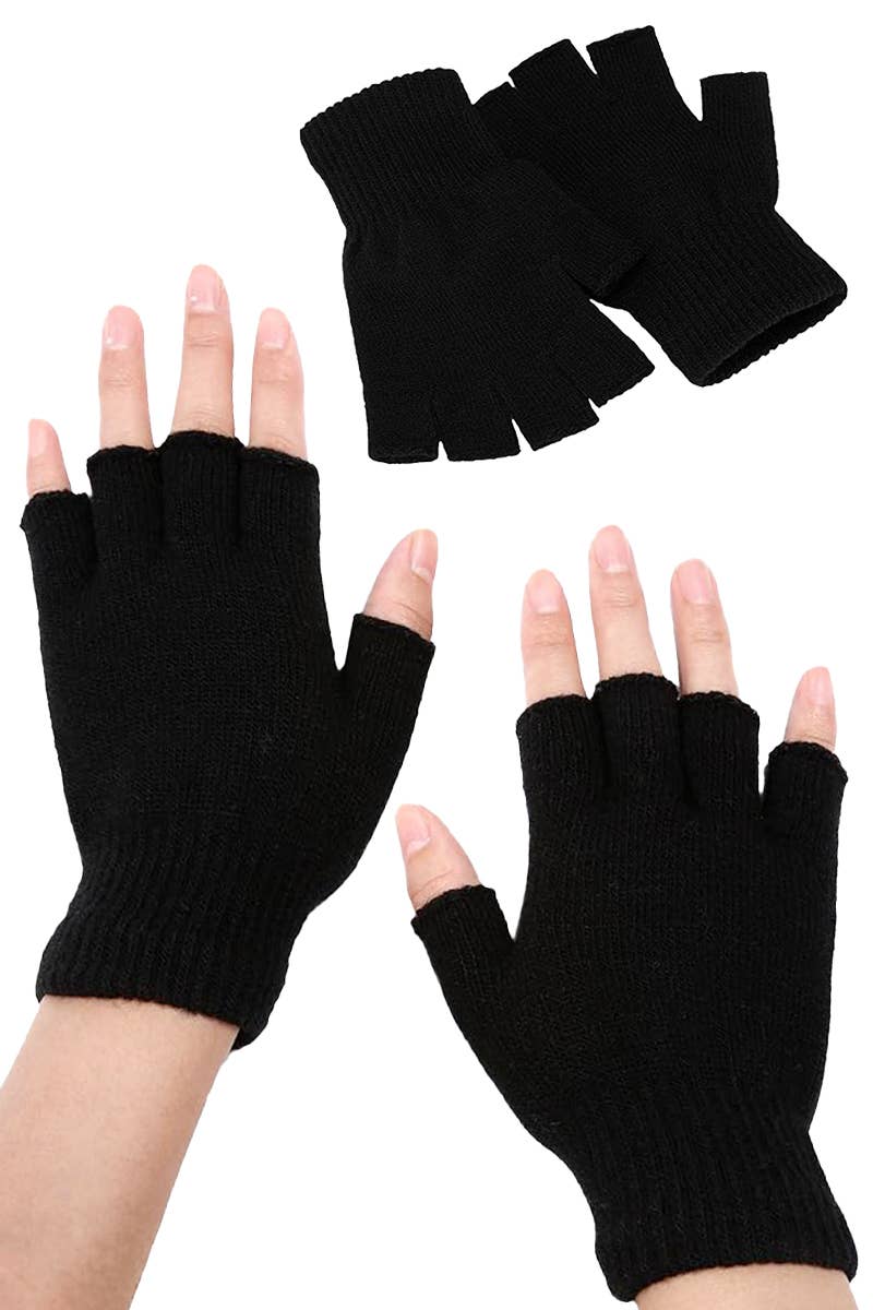 Black Unhemmed Fingerless Gloves