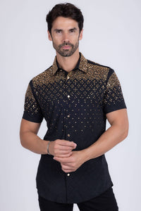Men's Rhinestone Stretch Short Sleeve Shirt