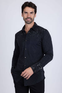 Men's Rhinestones Geometric Long Sleeve Shirts