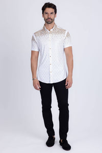 Men's Rhinestone Stretch Short Sleeve Shirt
