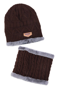 Dark Neutrals 2-piece Knit Fur Beanie Scarf