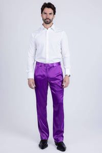Men's Shiny Stretch Solid Color Dress Pants