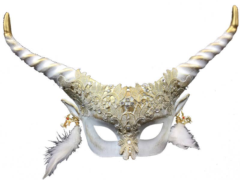White Horned Lace Mask