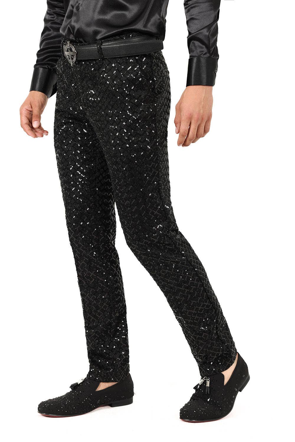 Men's Sequin Diamond Design Shiny Chino Pants