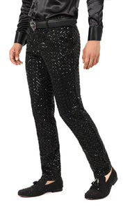 Men's Sequin Diamond Design Shiny Chino Pants