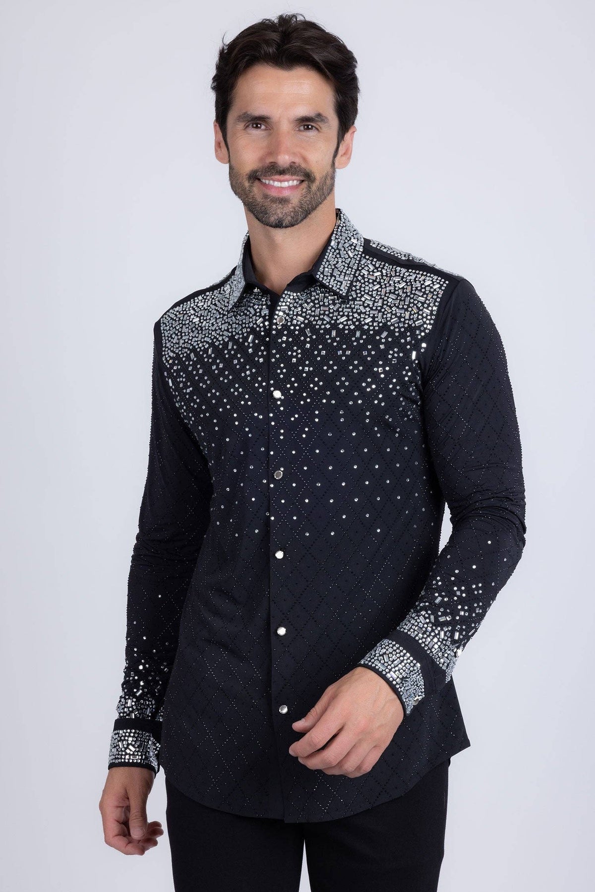 Men's Rhinestones Geometric Long Sleeve Shirts