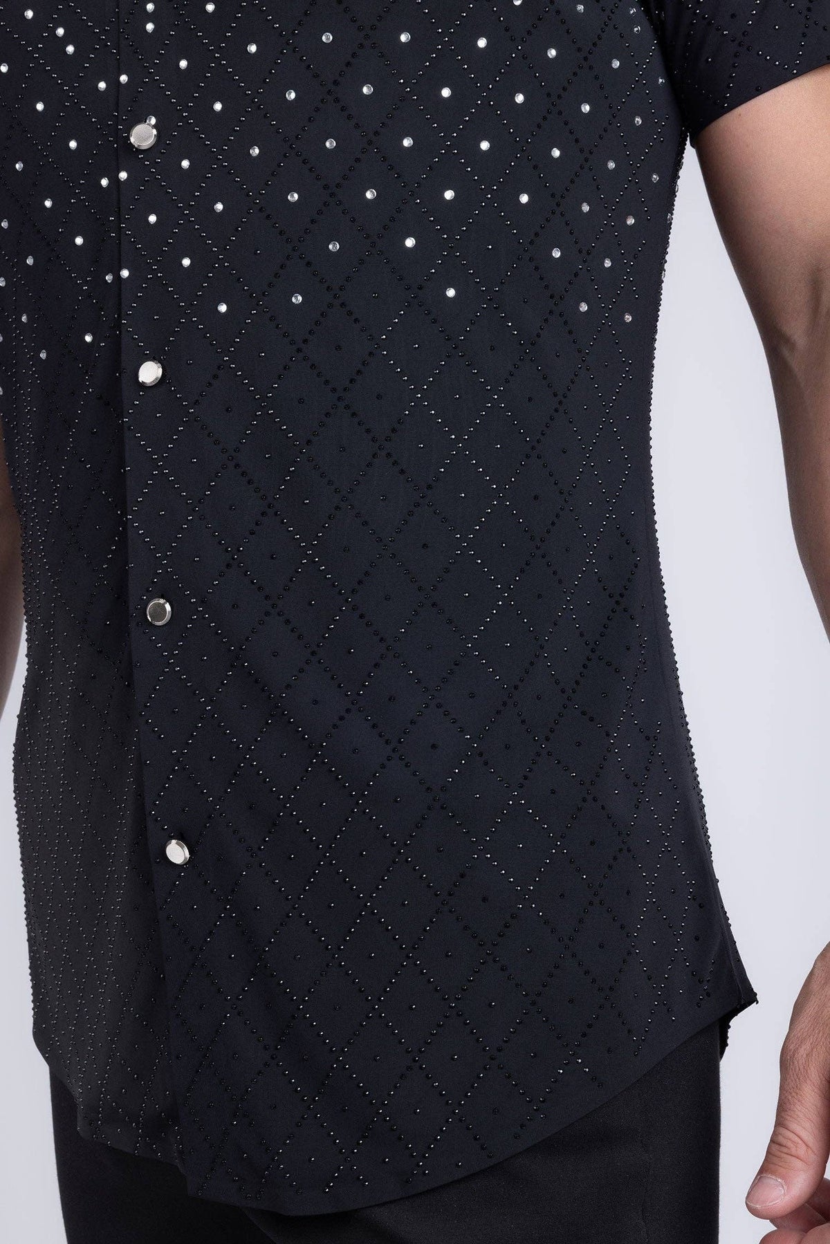 Men's Rhinestone Stretch Short Sleeve Shirt