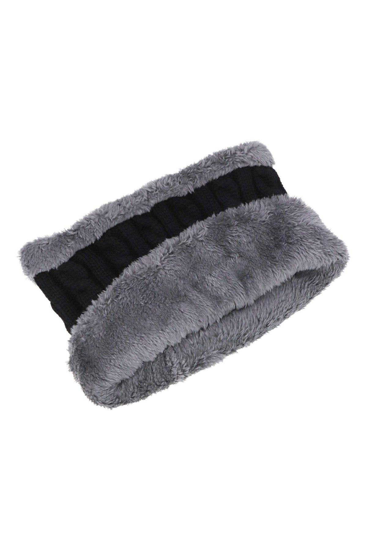 Dark Neutrals 2-piece Knit Fur Beanie Scarf