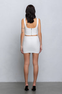 Mesh bustier top and mini skirt