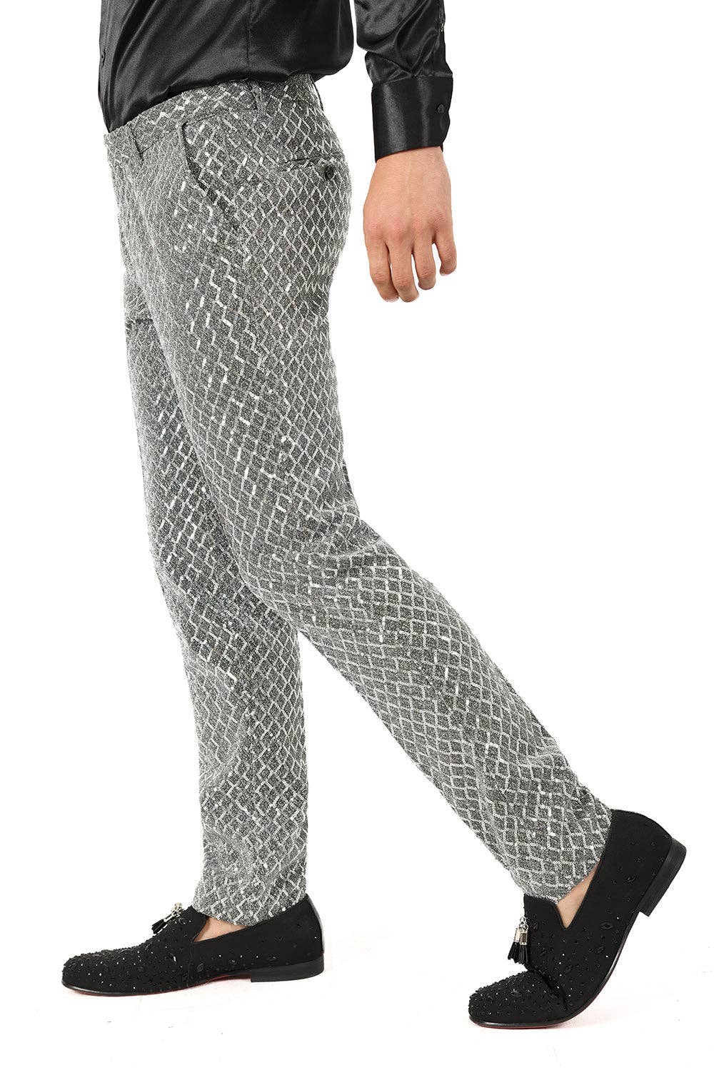 Men's Sequin Diamond Design Shiny Chino Pants