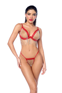 Two Piece Set Red Rhinestone Fringe