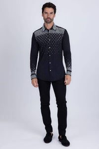 Men's Rhinestones Geometric Long Sleeve Shirts