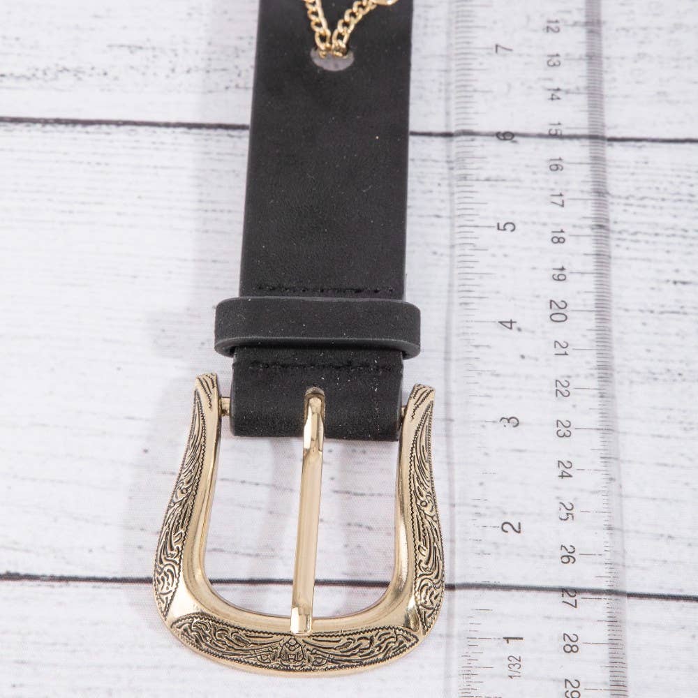 Chain Pattern Detail Vegan Leather Belt