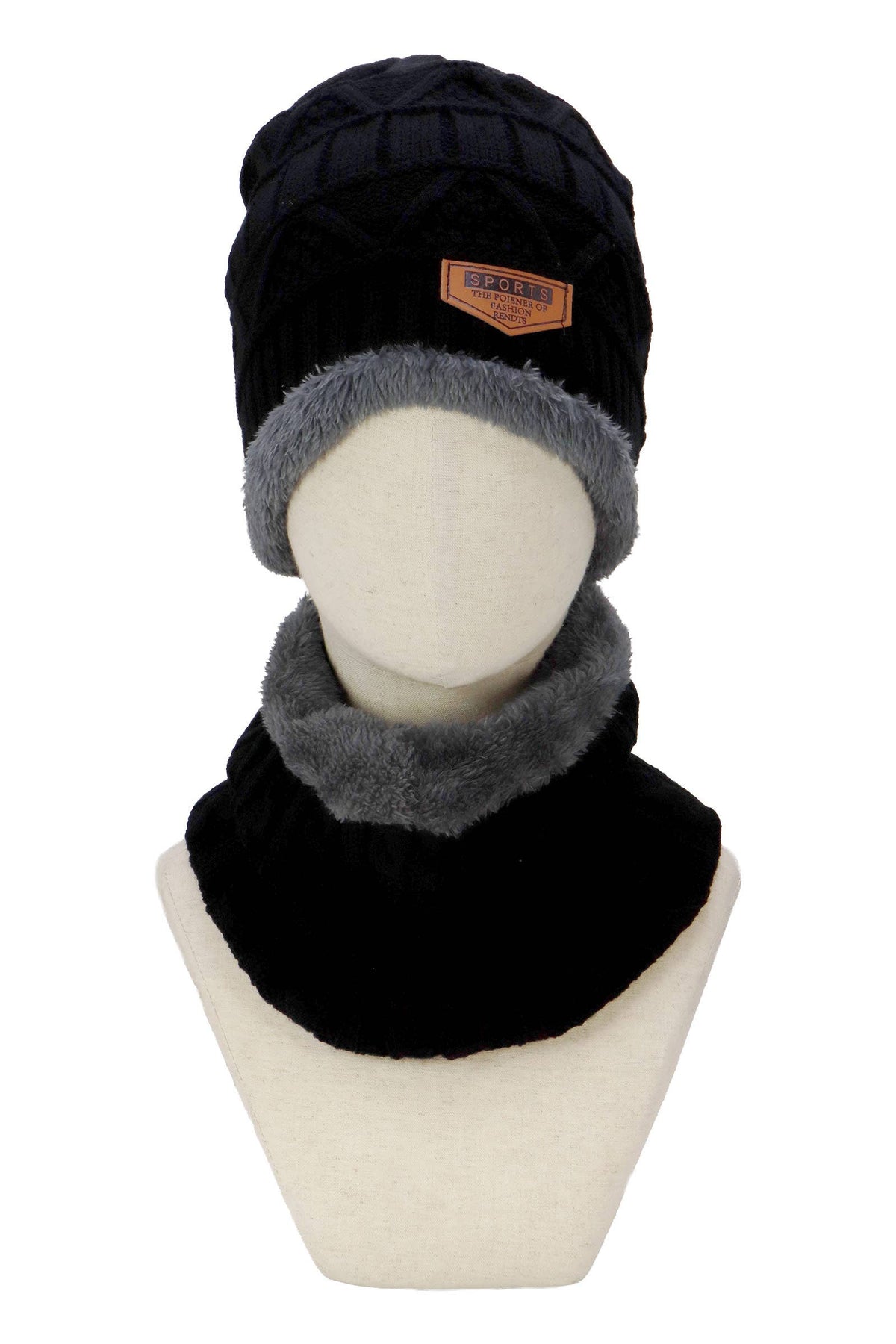 Dark Neutrals 2-piece Knit Fur Beanie Scarf
