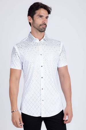 Men's Rhinestone Stretch Short Sleeve Shirt