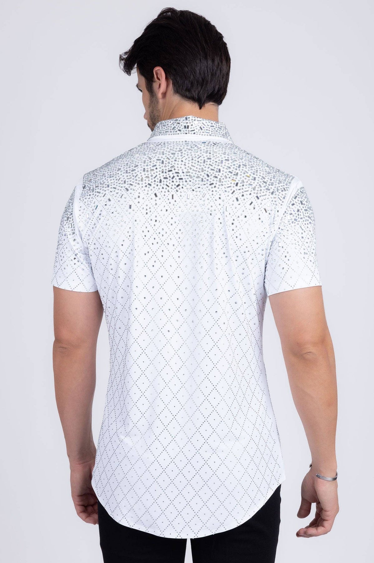 Men's Rhinestone Stretch Short Sleeve Shirt