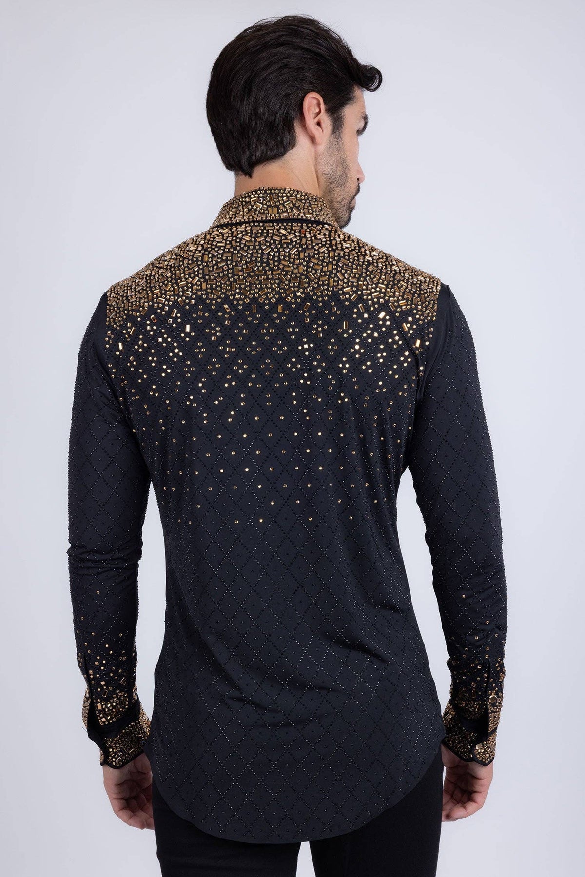 Men's Rhinestones Geometric Long Sleeve Shirts