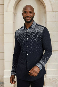 Men's Rhinestones Geometric Long Sleeve Shirts