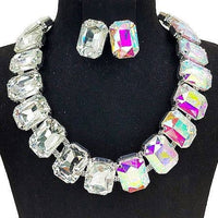 Bold Rectangle Crystal Rhinestone Necklace Set