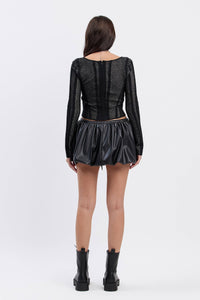 Jacquard scoop knit sweater top w/ boning
